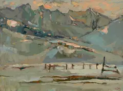 Wheeler's Peak, sunset by Si Chen Yuan, oil on canvas, offered Dec 2012