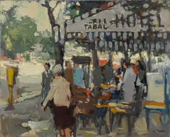 Cafe Tabac by Si Chen Yuan, oil on canvas, sold Dec 2012