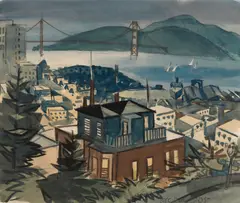 View of San Francisco with the Golden Gate Bridge in the distance by George Post, watercolor on paper affixed to paperboard, sold Dec 2012