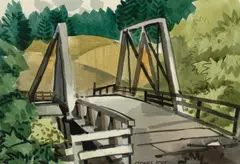 Pescadero Bridge by George Post, 1954, watercolor on paper affixed to paperboard, offered Dec 2012