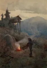Sydney Laurence, Making camp, Valdez, Alaska, watercolor on paper affixed to paperboard