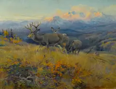 Charles Marion Russell, Deer in landscape, oil on canvas