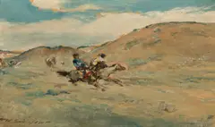 Walter Shirlaw, Crow Horse Race, oil on panel