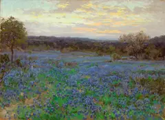 Julian Onderdonk, Field of bluebonnets at sunset, oil on canvas