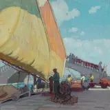 Ernest Martin Hennings, Fishermen mending nets, Port of Vigo, Spain