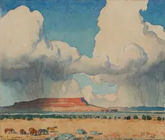 Clouds and mesa, Arizona by Maynard Dixon, 1945, watercolor on paper affixed to board, sold Dec 2012