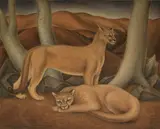 Edith Anne Hamlin, Mountain lions in the wild, 1935, oil on fabric