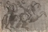 Abraham van Diepenbeeck, A study of allegorical figures on horseback, pen and ink and wash on paper