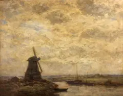 A polder landscape by Dutch School, oil on panel, sold Nov 2012