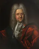 A portrait of a nobleman, bust-length, wearing red robes and an embroidered waistcoat by French School, oil on canvas, in a painted oval, offered Nov 2012