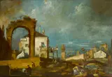 Francesco Guardi, A capriccio with ruins and figures, oil on canvas