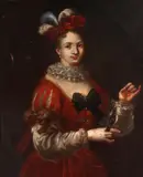 Alexis Grimou, A portrait of a noblewoman with her pet bird, oil on canvas