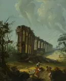 A view of the ruins of Aqua Claudia, Rome with figures in the foreground by French School, oil on canvas, offered Nov 2012
