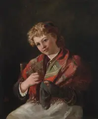 Darning a sock by John Everett Millais, oil on canvas, sold Nov 2012