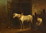 A grey horse in a stable by George Morland, oil on canvas, offered Nov 2012