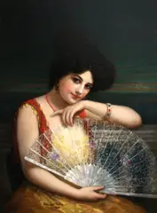 William Haskell Coffin, Lady with a fan, 1906, oil on canvas affixed to board