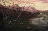 Paul Cornoyer, Wintery sunset with mountains in the distance, 1921, oil on canvas