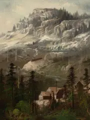 John Englehart, A mining camp, oil on canvas