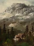 John Englehart, A mining camp, oil on canvas
