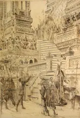 An appeal on the temple steps by William de Leftwich Dodge, mixed media on canvas, offered Nov 2012