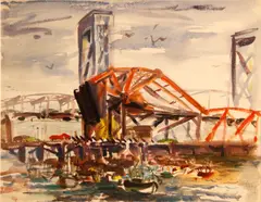 Dixie Ann Miller McElroy, Two bridges, 1949, watercolor on paper