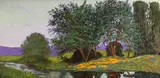 Jesse Don Rasberry, Wildflowers and trees on a riverbank, oil on canvas
