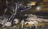 Louis Siegriest, White elephant; Horse and colt; Nude man and woman under a tree among ruins; Nude man and horse under trees in moonlight (group of four)