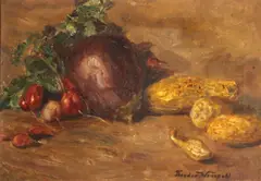 Theodor Wedepohl, Still life with eggplant and squash, oil on canvas