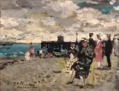 François Gall, Eugénie assise, plage d'Arcachon, 1951, oil on panel