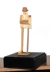 Standing man by William King, balsa wood on wooden base with plexiglass box, sold Nov 2012