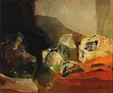 Alexander Nepote, Luminous rocks, oil and collage on masonite