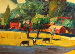 Lundy Siegriest, Cows in a pasture, 1982-84, oil on canvas