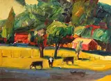 Lundy Siegriest, Cows in a pasture, 1982-84, oil on canvas