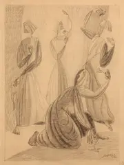Léopold Survage, Quatre femmes avec fleurs, 1942, pencil on paper