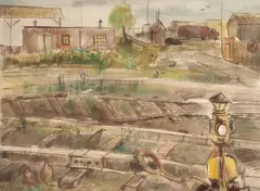 Larry Walker, Birds on the tracks, 1962, watercolor on paper