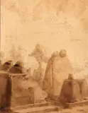 Jean-Baptiste Isabey, Clerics reading a service in church, pencil and sepia wash