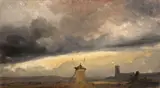 Georges Michel, A landscape with windmill, oil on canvas