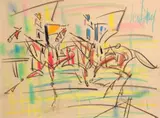 Gen Paul, The horse race, crayon on paper on paperboard