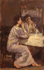 Making up by Bernard Dunstan, oil on paperboard, sold Nov 2012