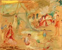 Jean Commère, At the beach, oil on canvas