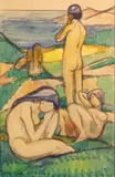 Marcel Roche, Figures by the sea, watercolor and pencil on paper