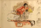 Henri Lebasque, Study of a mother and child, watercolor and pencil on paper