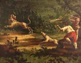 The lion hunt by Continental School, oil on board, offered Oct 2012