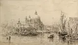 Rws Edward Angelo Goodall, A view of Santa Maria della Salute, Venice, pen and ink on paper