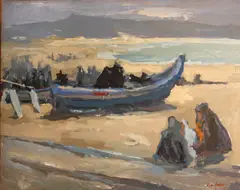 Si Chen Yuan, Boats on the sea shore, oil on canvas