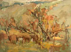 Autumn trees by Si Chen Yuan, oil on canvas, offered Oct 2012