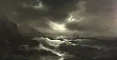 Eugene Garin, Ship in a storm, oil on canvas