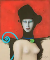 Paul Wunderlich, Woman in black hat, 1991, acrylic and pencil on canvas