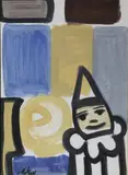 Clown by Markey Robinson, Gouache on board, sold Mar 2023