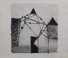 Circus Rooftops by Colin Middleton, Ink wash, sold Mar 2023